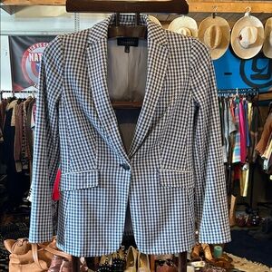 Talbots Navy and White Houndstooth Tailored Blazer